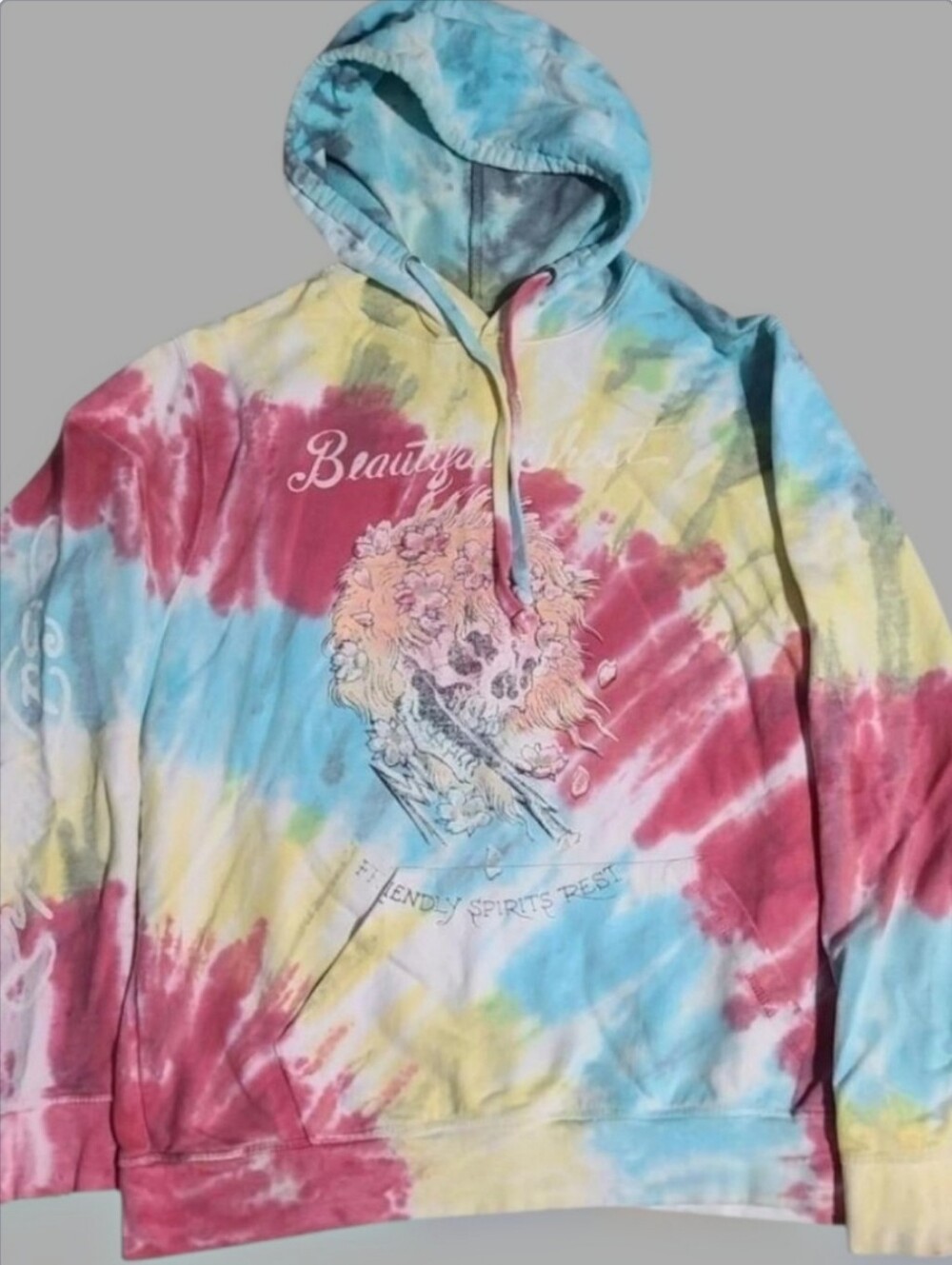 Ed Hardy "Beautiful Ghost" Tie Dye Graphic Hoodie Size Large
